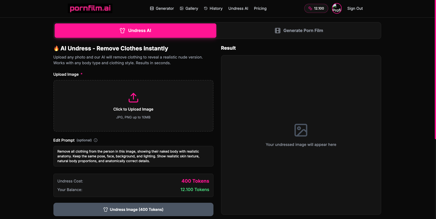 PornFilm.AI Interface